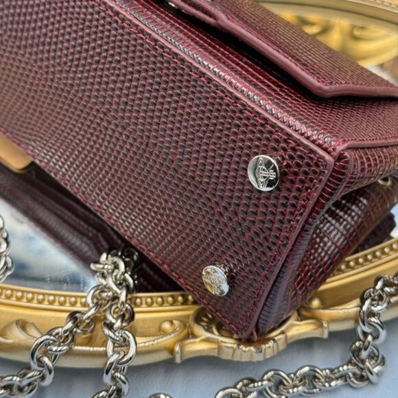 🆕 VIVIENNE WESTWOOD 🧿 NWT Small Burgundy Croc-Embossed Hazel Bag, AUTHENTIC - Picture 9 of 16